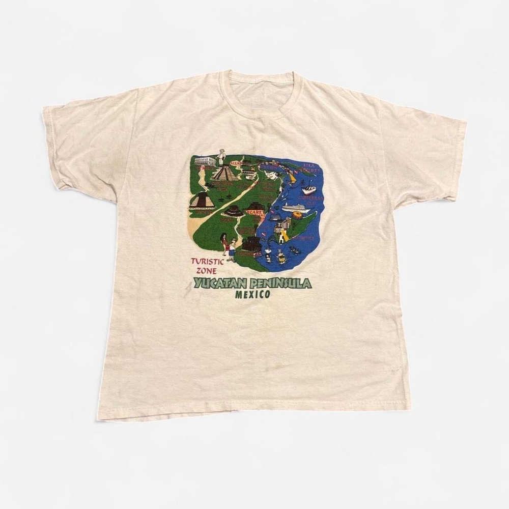 Vintage Yucatan Peninsula Mexico Tourist Zone Graphic T-Shirt White Large